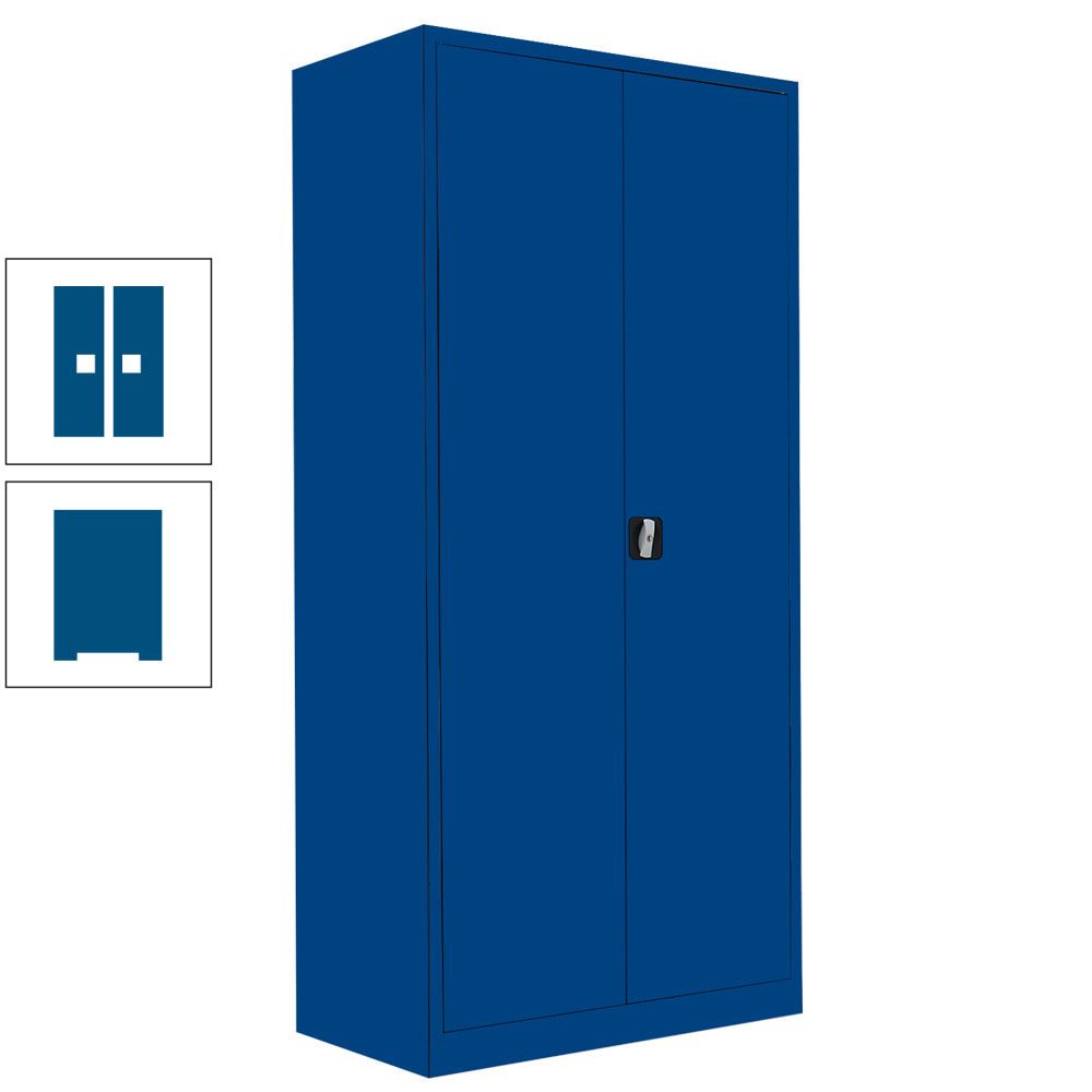 Aktenschrank, Büroschrank, abschließbar, Flügeltüren, 4 Fachböden, 1.950 x 925 x 422 mm (HxBxT), Stahl, Korpus und Türen in enzianblau