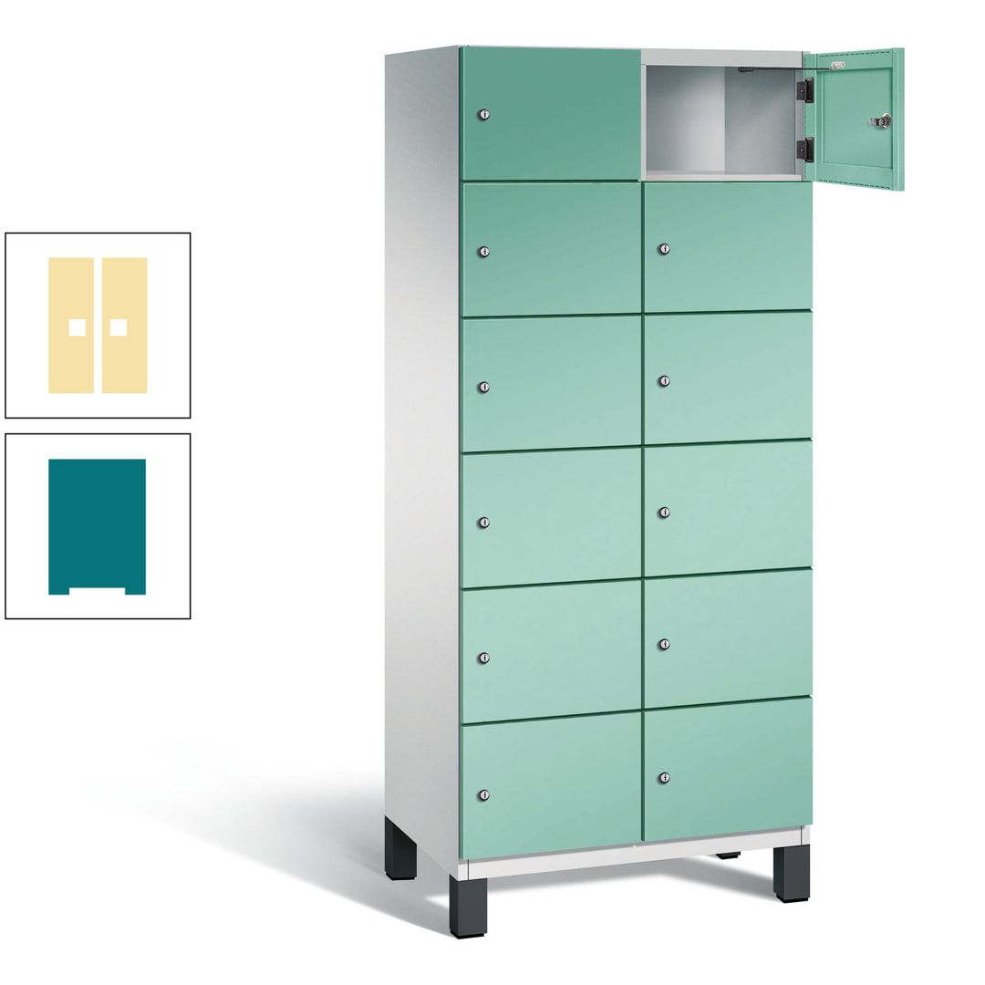 Fächerschrank, Stahlschrank, 12 Fächer, Türöffnungsbegrenzer, Füße, 1.980 x 800 x 525 mm (HxBxT), Korpus anthrazitgrau, Front anthrazitgrau