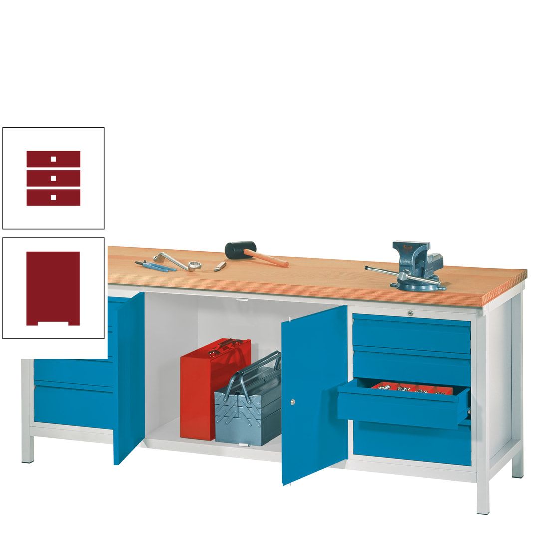 Werkbank mit Schubladenblöcken und Schrank - Traglast 1.400 kg - 900 x 2.000 x 700 (HxBxT) - anthrazitgrau