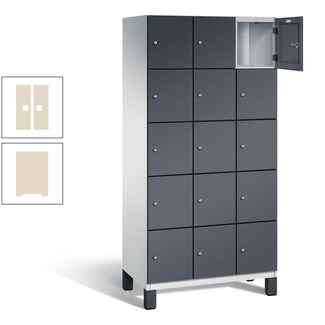 Fächerschrank, Stahlschrank, 15 Fächer, Türöffnungsbegrenzer, Füße, 1.980 x 900 x 525 mm (HxBxT), Korpus anthrazitgrau, Front anthrazitgrau