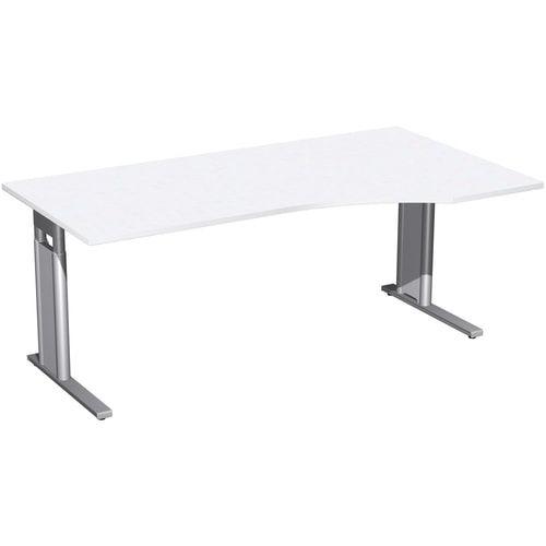 Eckschreibtisch, Ecke rechts, Füße einseitig verkürzt, C-Fuß Pro, höhenverstellbar, 680-820 x 1.600 x 1.000 mm (HxBxT), Gestell silber, Dekor Ahorn
