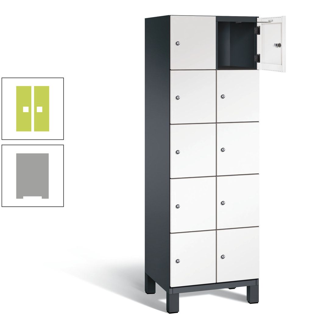 Fächerschrank, Stahlschrank, 10 Fächer, Türöffnungsbegrenzer, Füße, 1.980 x 600 x 525 mm (HxBxT), Korpus anthrazitgrau, Front anthrazitgrau