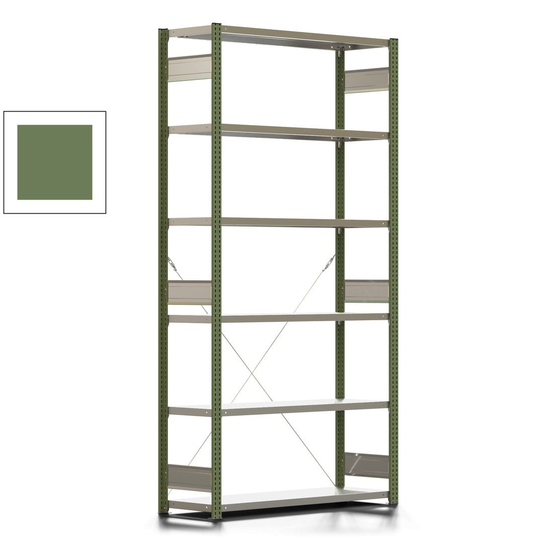Fachbodenregal mit Tiefenriegel - 350 kg - 2.500 x 1.285 x 426 mm (HxBxT) - Anbauregal - 6 Böden - enzianblau - Lagerregal - Steckregal BERT
