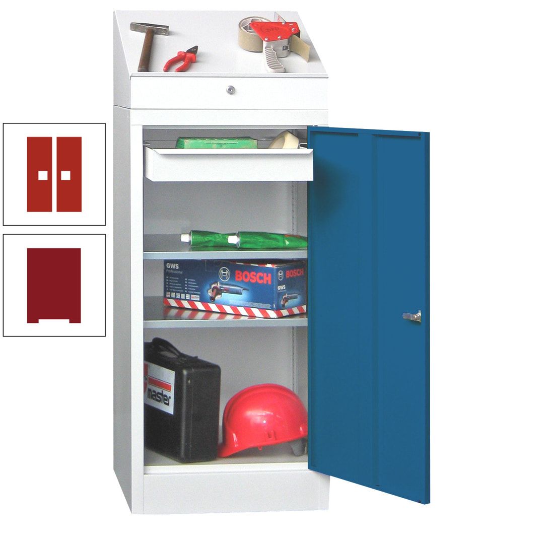 Stehpult mit Schrank - Vollblechtür - 1 Einlegeboden, 1 Ausziehboden, 1 Schublade - 1.270x500x500 mm (HxBxT) - anthrazitgrau