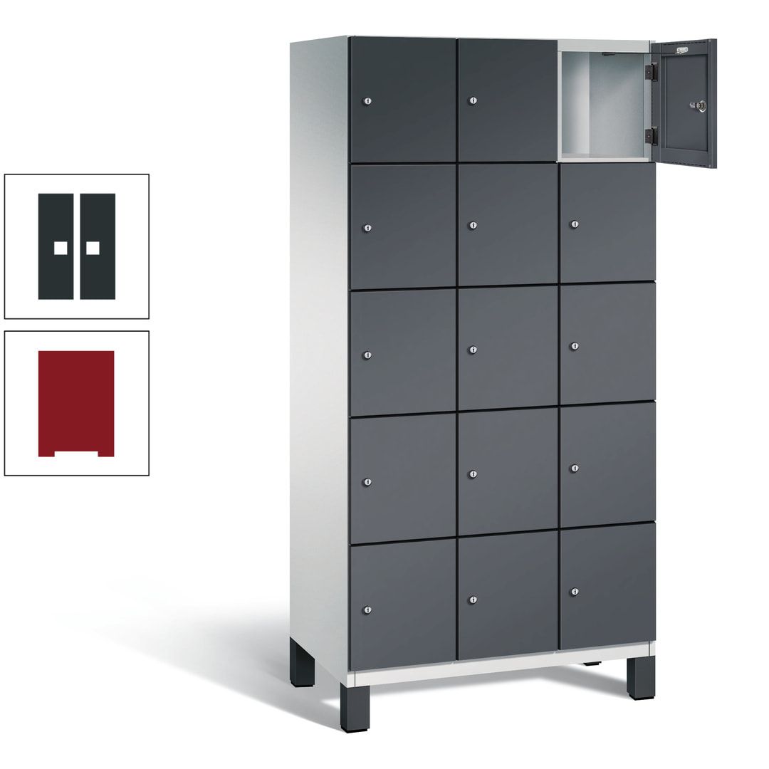 Fächerschrank, Stahlschrank, 15 Fächer, Türöffnungsbegrenzer, Füße, 1.980 x 900 x 525 mm (HxBxT), Korpus anthrazitgrau, Front anthrazitgrau