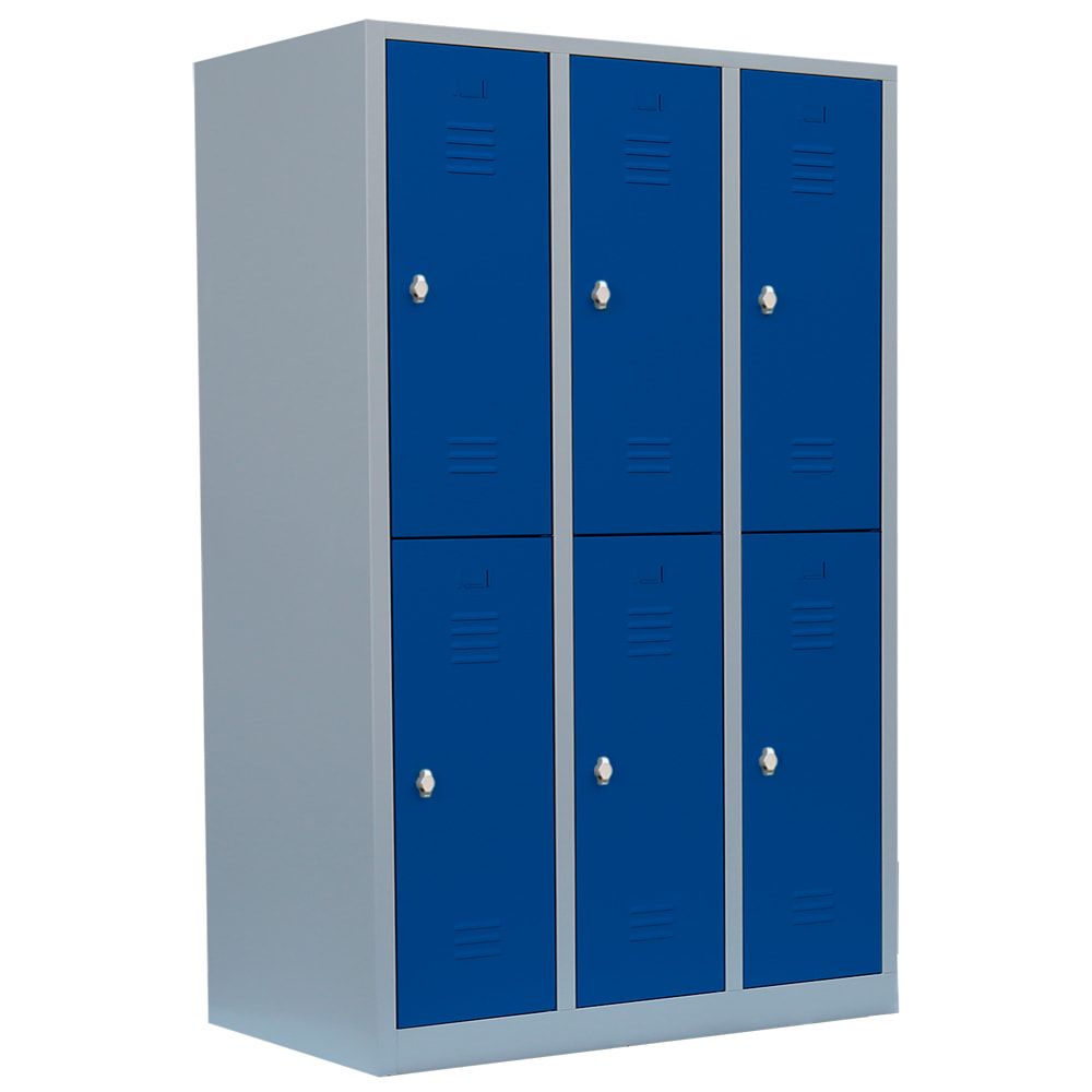 Garderobenschrank, Doppelstockspind, 3 Abteile, 6 Fächer, 1.800 x 1.185 x 500 mm (HxBxT), Stahl, Drehriegel, Korpus: lichtgrau, Front: anthrazitgrau