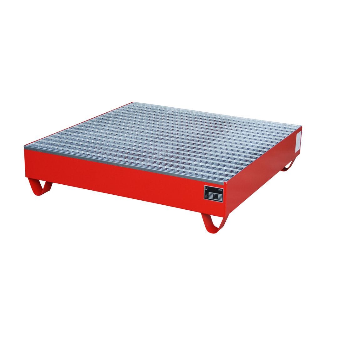 Auffangwanne - 1.200 x 1.200 mm (BxT) - 216 l - Füße - Gitterrost - feuerrot