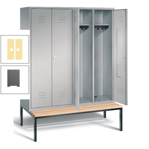 Doppel-Spindschrank, Buche Sitzbank untergebaut, 4 Abteile a 400 mm, Korpus lichtgrau, Tür anthrazitgrau, 2.090 x 1.590 x 815 mm (HxBxT)
