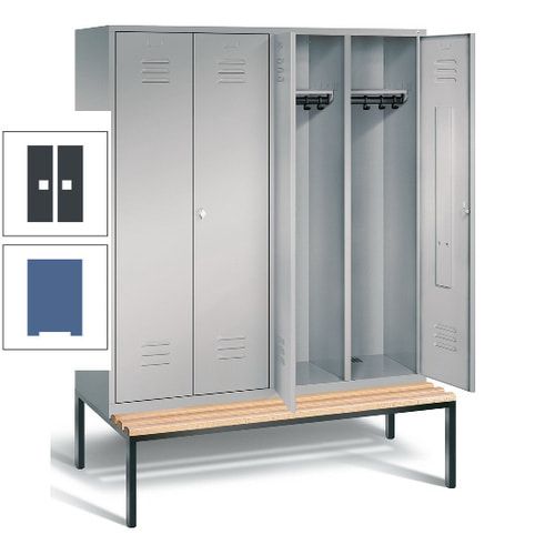 Doppel-Spindschrank, Buche Sitzbank untergebaut, 4 Abteile a 400 mm, Korpus lichtgrau, Tür anthrazitgrau, 2.090 x 1.590 x 815 mm (HxBxT)