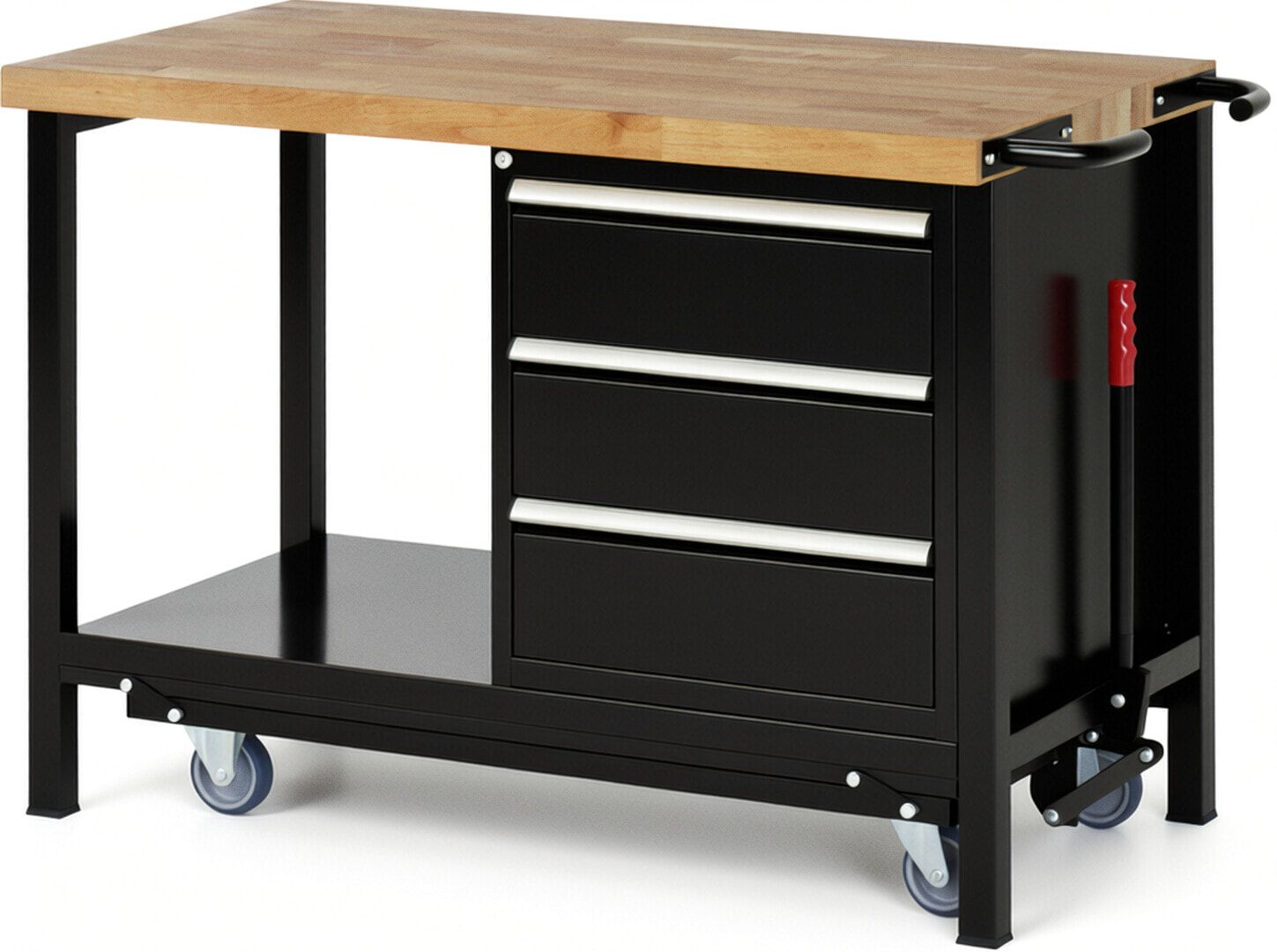 Mobile absenkbare Werkbank mit 3 Schubladen - Teilauszug - 180:3 - 880 x 1.250 x 700 mm (HxBxT) - 1,25 t - Buche - Anthrazitgrau
