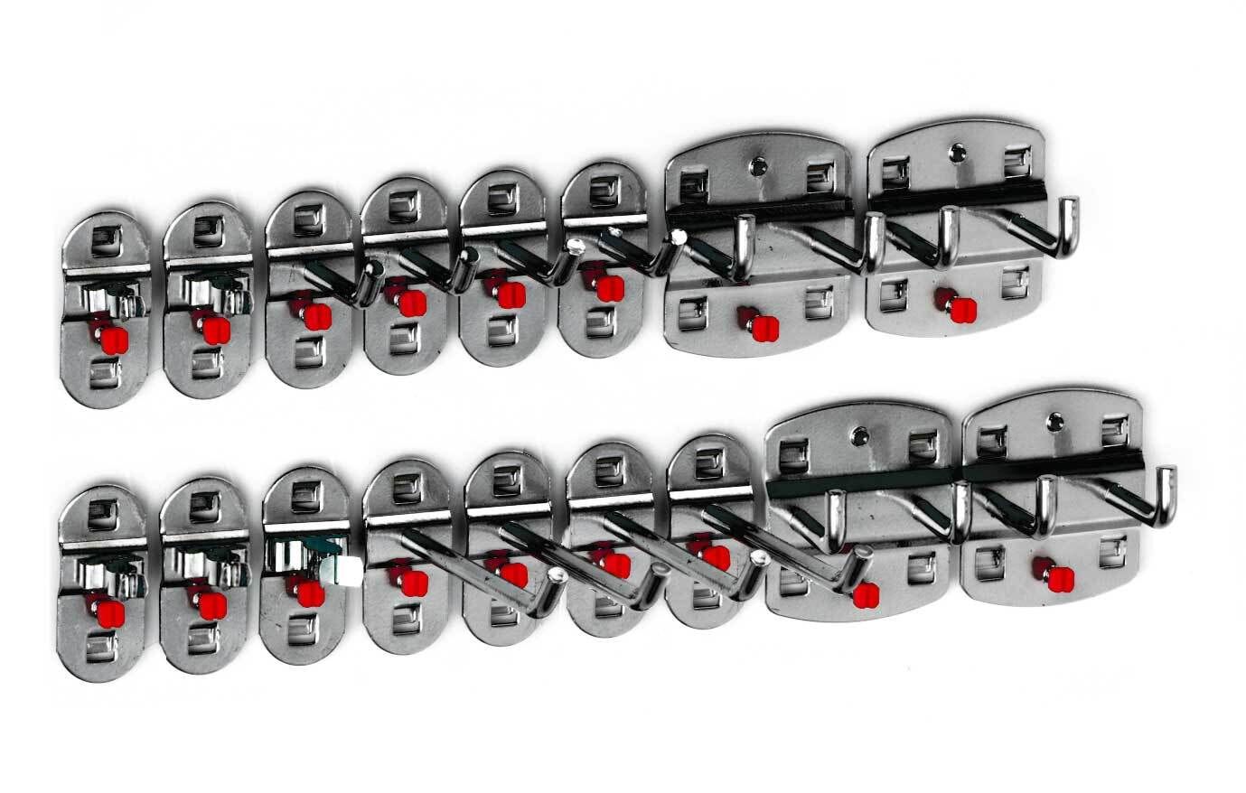 Werkzeughalterset, Hakenset, 17-teilig, für Lochplatten, Schraubsystem, Farbe Aluminium
