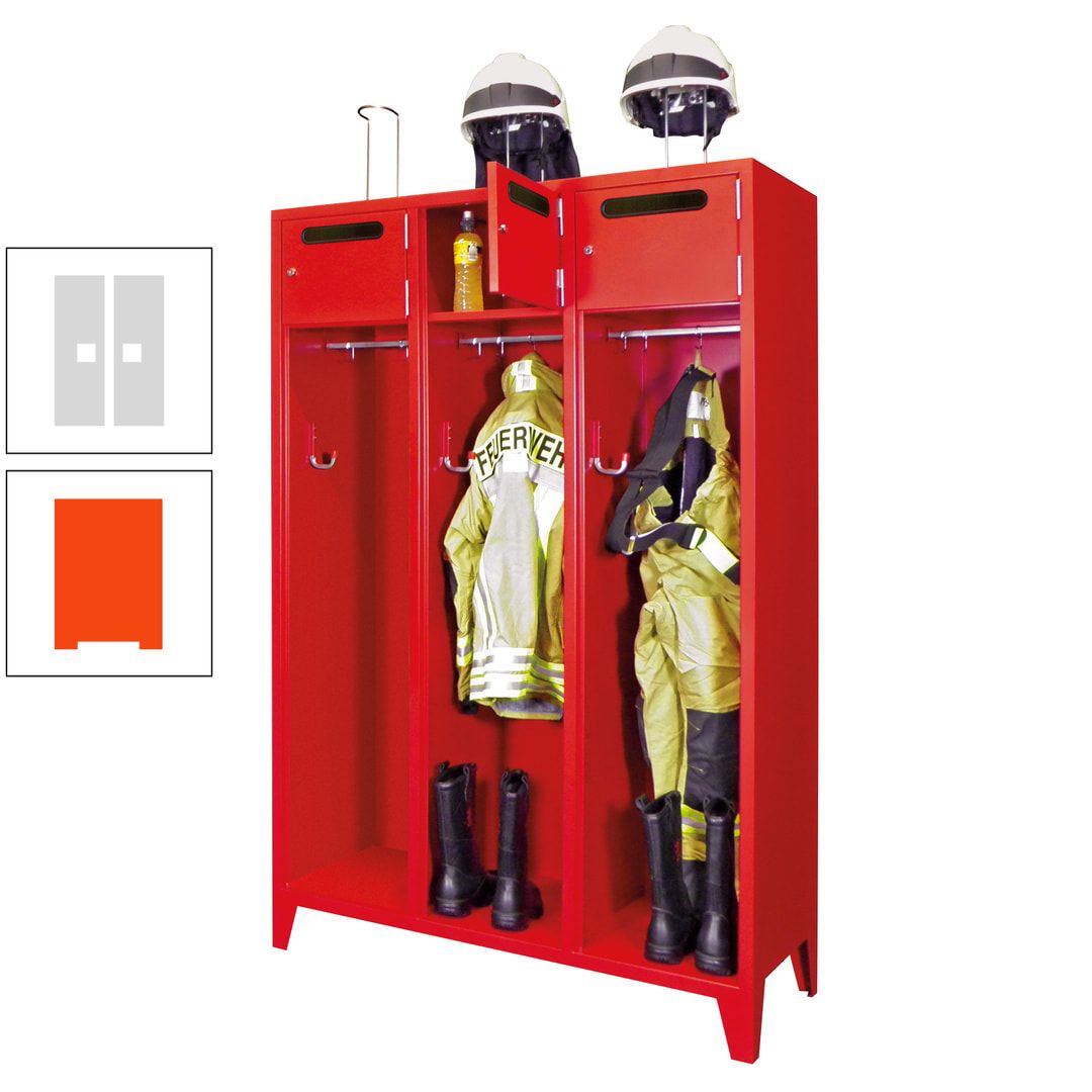 Feuerwehrschrank - 3 Abteile - Ablagefach mit Tür, Einwurfschlitz - 2.100 x 1.230 x 500 mm (HxBxT) - anthrazitgrau