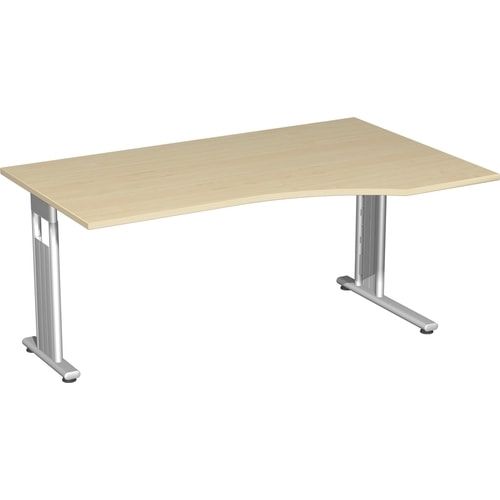 Eckschreibtisch, Bürotisch, Füße einseitig verkürzt, C-Fuß Flex, Ecke rechts, 720 x 1.800 x 1.000 mm (HxBxT), Gestell silber, Dekor Ahorn