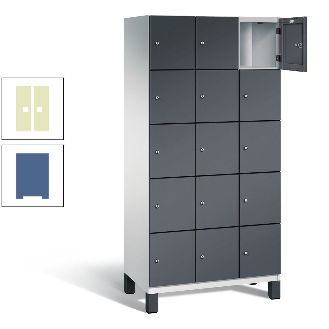 Fächerschrank, Stahlschrank, 15 Fächer, Türöffnungsbegrenzer, Füße, 1.980 x 900 x 525 mm (HxBxT), Korpus anthrazitgrau, Front anthrazitgrau