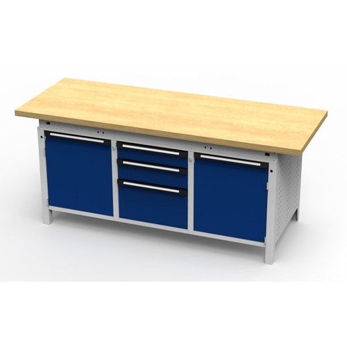 OTTOKIND Werkbank - bündige Arbeitsplatte - 810 x 1.695 x 750 mm (HxBxT) - 3 Schubladen - 2 Schränke - lichtgrau