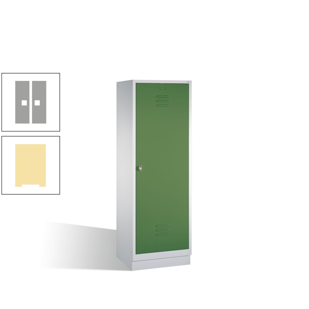 Doppel-Spind mit Großtür, Garderobenschrank mit Sockel, 2 Abteile a 300 mm, Korpus anthrazitgrau, Tür anthrazitgrau, 1.800 x 610 x 500 mm (HxBxT)
