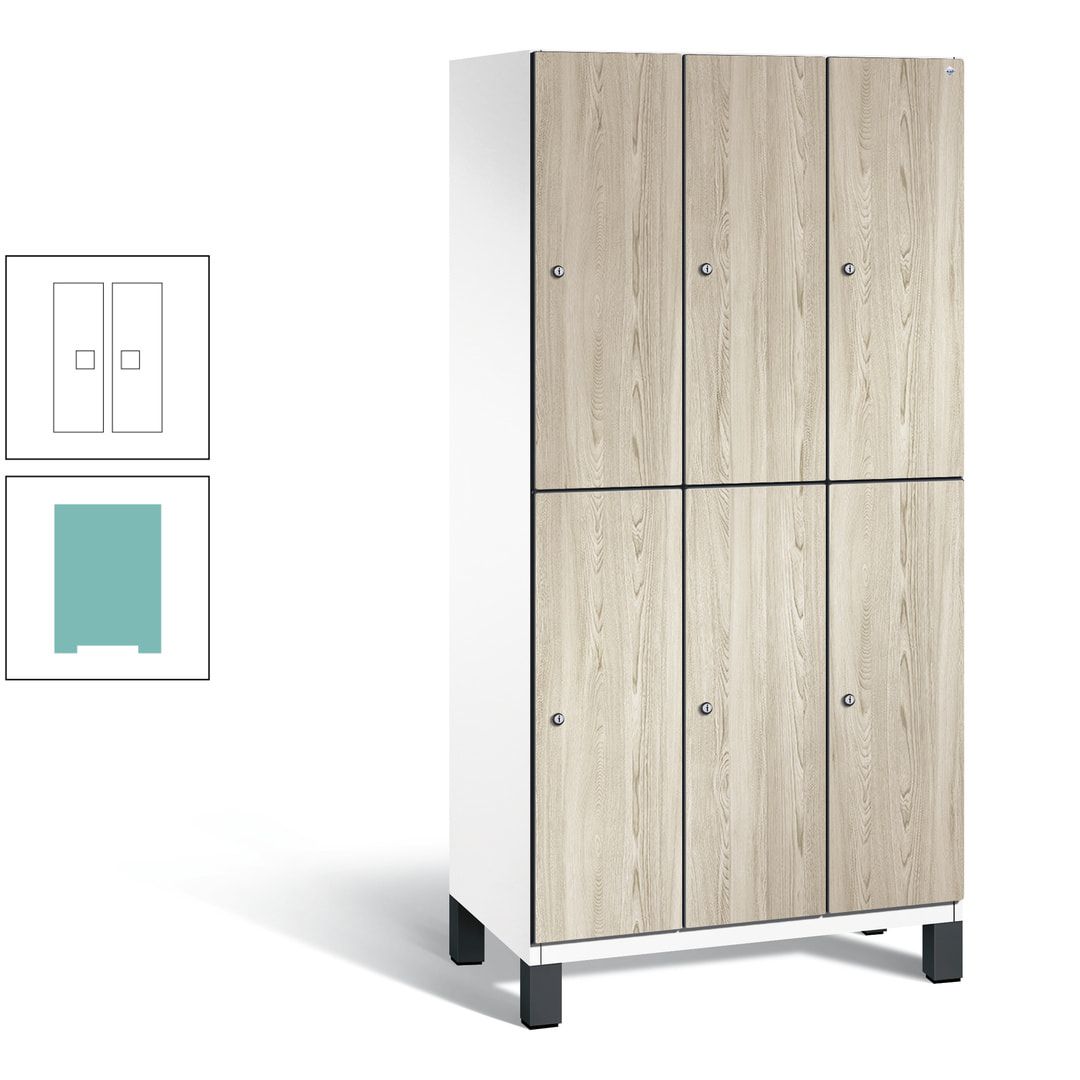 Fächerschrank, Garderobenschrank, mit Füßen, 3 Abteile, 1.980 x 900 x 525 mm (HxBxT), Korpus anthrazitgrau, Tür Donau-Ahorn