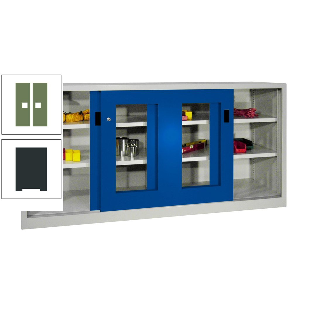Schiebetürenschrank - Sichtfenstertüren - 1.000x2.000x400 mm (HxBxT) - 4 Böden, gepulvert - Zylinderschloss - anthrazitgrau