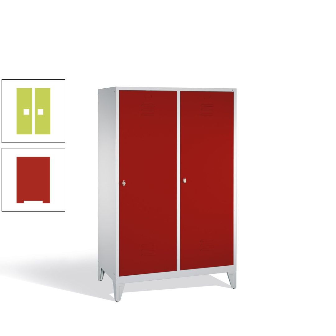Doppel-Spind mit 2 Großtüren, Garderobenschrank mit Füßen, 4 Abteile a 300 mm, Korpus anthrazitgrau, Tür anthrazitgrau, 1.850 x 1.190 x 500 mm (HxBxT)