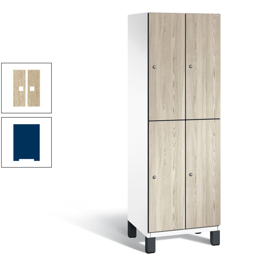 Fächerschrank, Garderobenschrank, mit Füßen, 2 Abteile, 1.980 x 600 x 525 mm (HxBxT), Korpus anthrazitgrau, Tür Donau-Ahorn