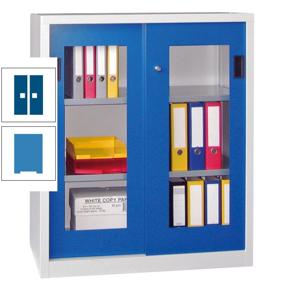 Schiebetürenschrank - Sichtfenstertüren - 1.000x1.000x400 mm (HxBxT) - 2 Böden, gepulvert - Zylinderschloss - anthrazitgrau