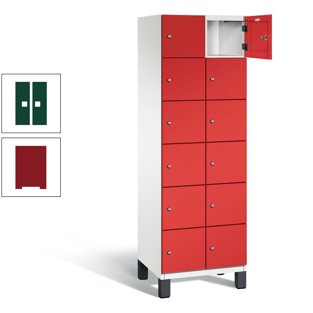 Fächerschrank, Stahlschrank, 12 Fächer, Türöffnungsbegrenzer, Füße, 1.980 x 600 x 525 mm (HxBxT), Korpus anthrazitgrau, Front anthrazitgrau