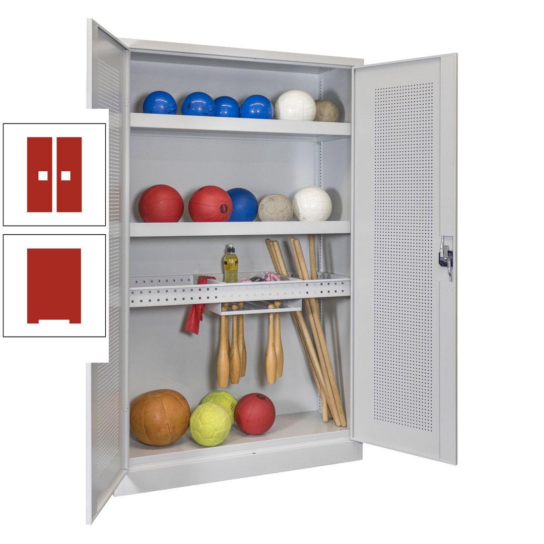Sportschrank - Lochfeldtüren - Variante 2 - 1.950x1.200x500 mm (HxBxT) - anthrazitgrau