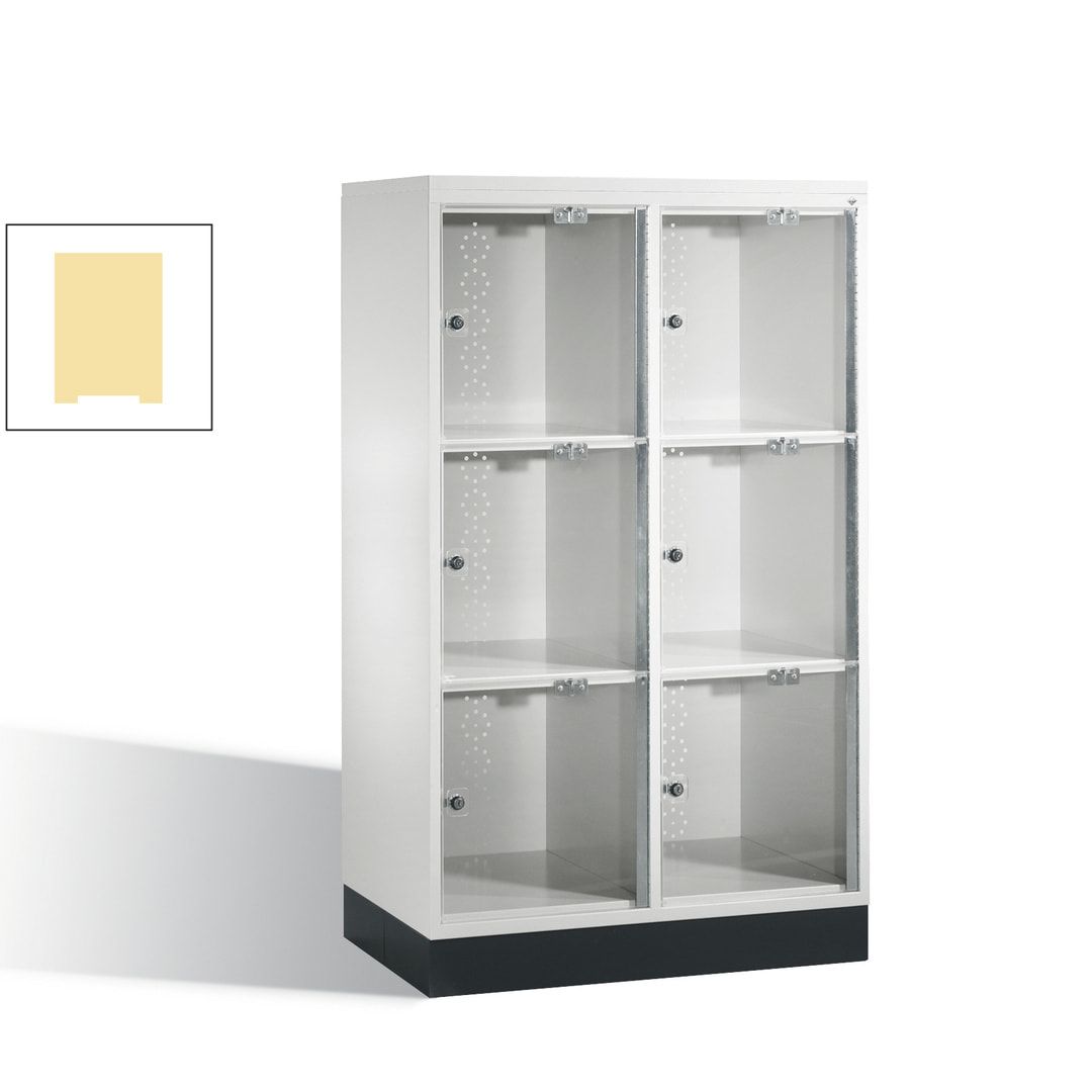 Schließfachschrank, Fächerschrank mit Türen aus Acrylglas, 2 Abteile, 6 Fächer, Zylinderschloss, 1.370 x 820 x 500 mm (HxBxT), Korpus anthrazitgrau