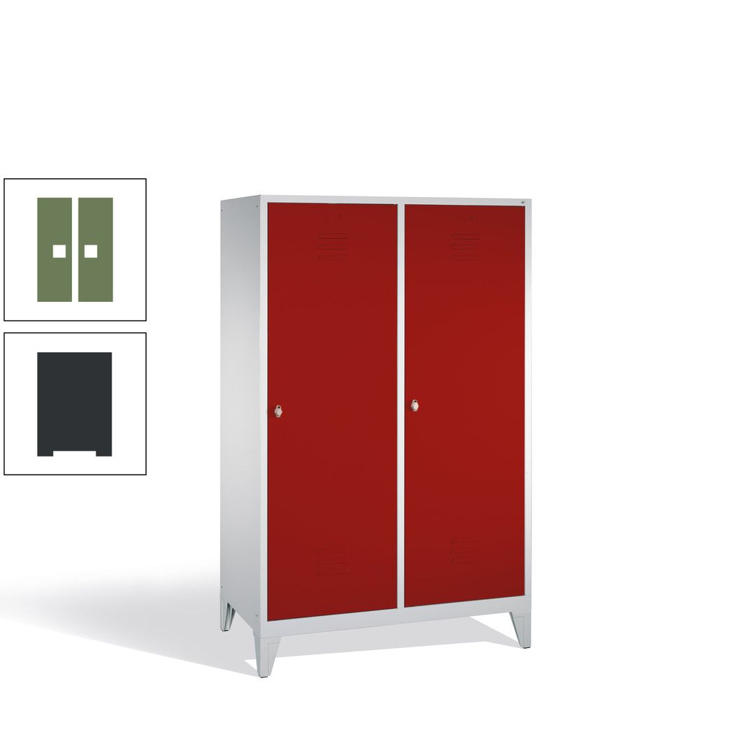 Doppel-Spind mit 2 Großtüren, Garderobenschrank mit Füßen, 4 Abteile a 300 mm, Korpus anthrazitgrau, Tür anthrazitgrau, 1.850 x 1.190 x 500 mm (HxBxT)