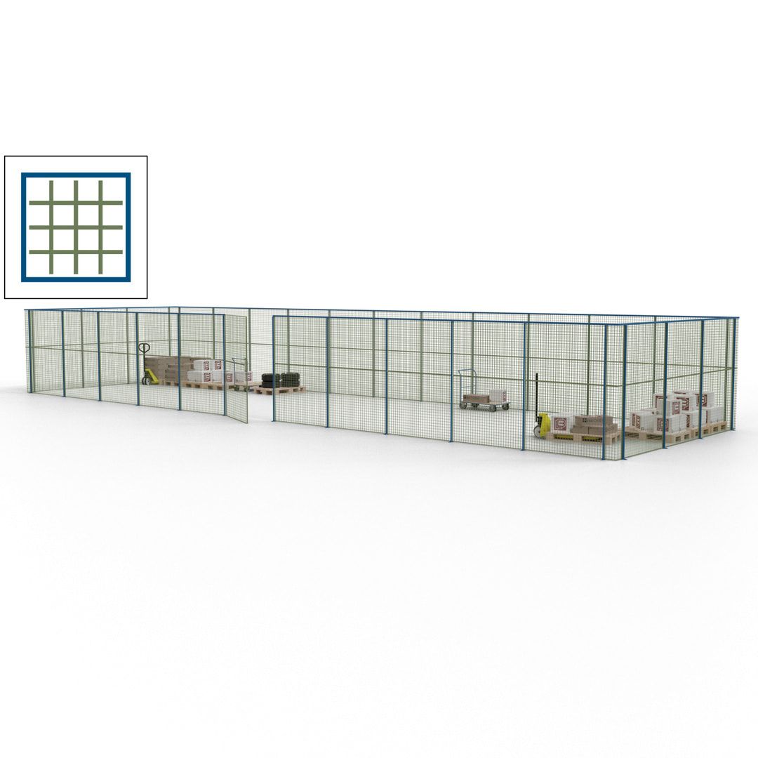 Maschinen Schutzgitter - Hallentrennwand - Sicherheitszaun - Tür - 42 m - 2.200 x 16.900 x 4.900 mm (HxBxT) - enzianblau