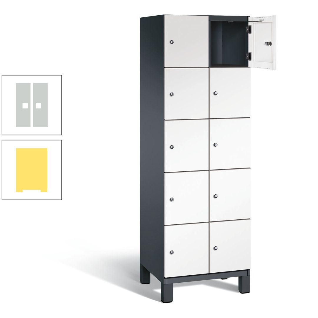 Fächerschrank, Stahlschrank, 10 Fächer, Türöffnungsbegrenzer, Füße, 1.980 x 600 x 525 mm (HxBxT), Korpus anthrazitgrau, Front anthrazitgrau