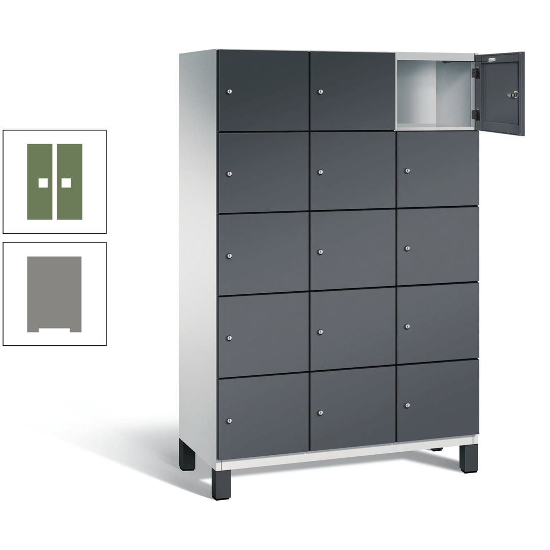 Fächerschrank, Stahlschrank, 15 Fächer, Türöffnungsbegrenzer, Füße, 1.980 x 1.200 x 525 mm (HxBxT), Korpus anthrazitgrau, Front anthrazitgrau
