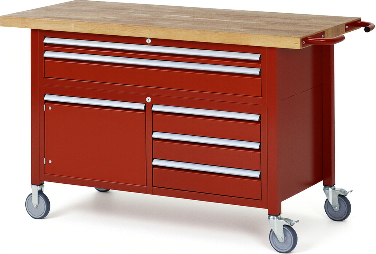 Mobile Werkbank, Schrank - 5 Schubladen - Teilauszug - 60:1/120:4 - Höhe 920-1.120 mm - 1.500 x 700 mm - 450 kg - Anthrazitgrau