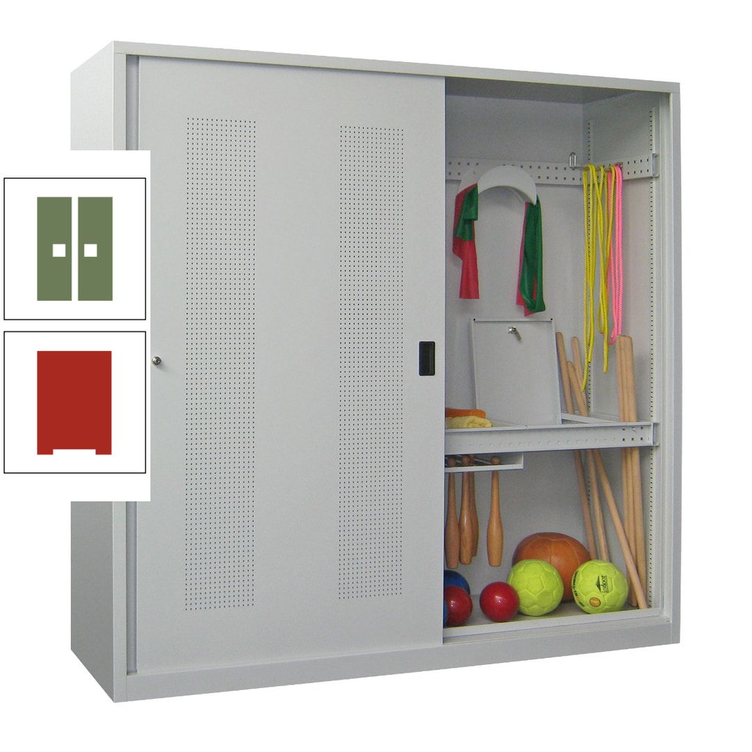 Ballschrank - Schiebetüren mit Lochfeld - Trennwand - 1.950x2.000x600 mm (HxBxT) - anthrazitgrau