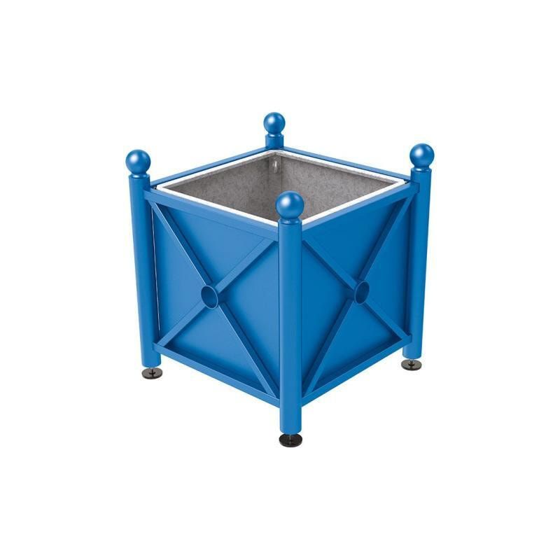 Pflanzbehälter, Stahlblech feuerverzinkt, verstellbare Füße, Innenfach feuerverzinkt, Kopf Agora, 750 x 800 x 800 mm (HxBxT), enzianblau
