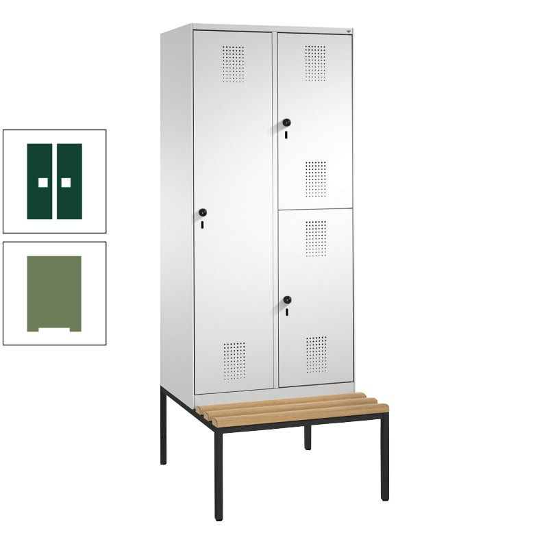 Garderobenschrank, Spind ein- und doppelstöckig Sitzbank, 2 Abteile, 3 Fächer, 2.090 x 800 x 500 mm (HxBxT), Front anthrazitgrau, Korpus anthrazitgrau