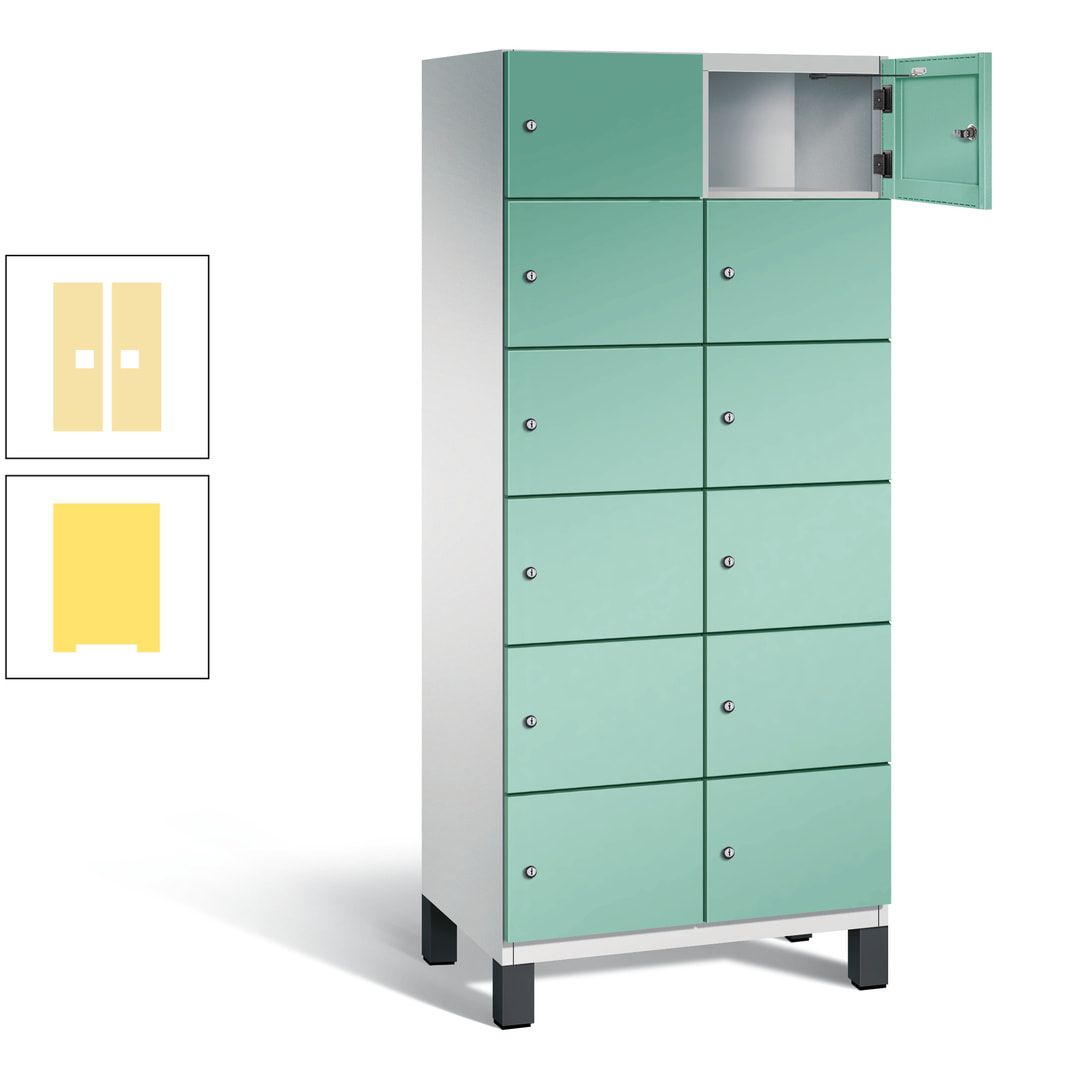 Fächerschrank, Stahlschrank, 12 Fächer, Türöffnungsbegrenzer, Füße, 1.980 x 800 x 525 mm (HxBxT), Korpus anthrazitgrau, Front anthrazitgrau