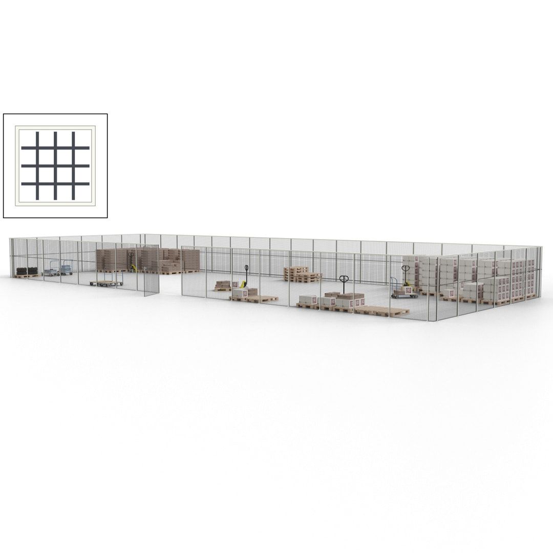 Maschinen Schutzgitter - Hallentrennwand - Sicherheitszaun - Tür - 69 m - 2.200 x 19.900 x 15.400 mm (HxBxT) - enzianblau