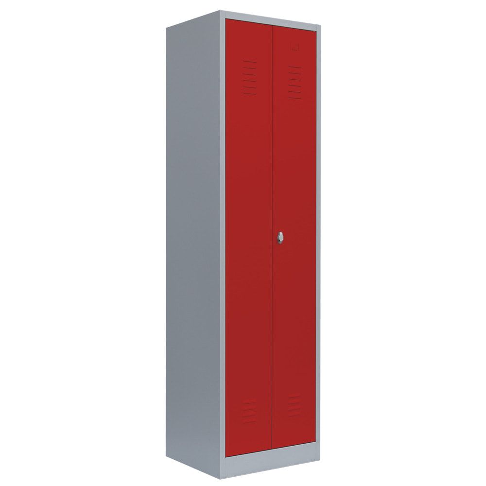 Geräteschrank, Mehrzweckschrank, 2 Abteile, 1.800 x 600 x 500 mm (HxBxT), Drehriegel, Kleiderstange, Stahl, Korpus: lichtgrau, Front: enzianblau