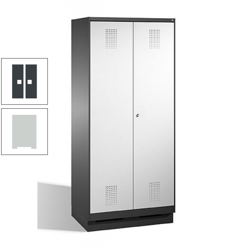 Doppel-Spind, Doppeltüren, Garderobenschrank mit Sockel, 2 Abteile a 400 mm, Korpus anthrazitgrau, Tür anthrazitgrau, 1.800 x 800 x 500 mm (HxBxT)