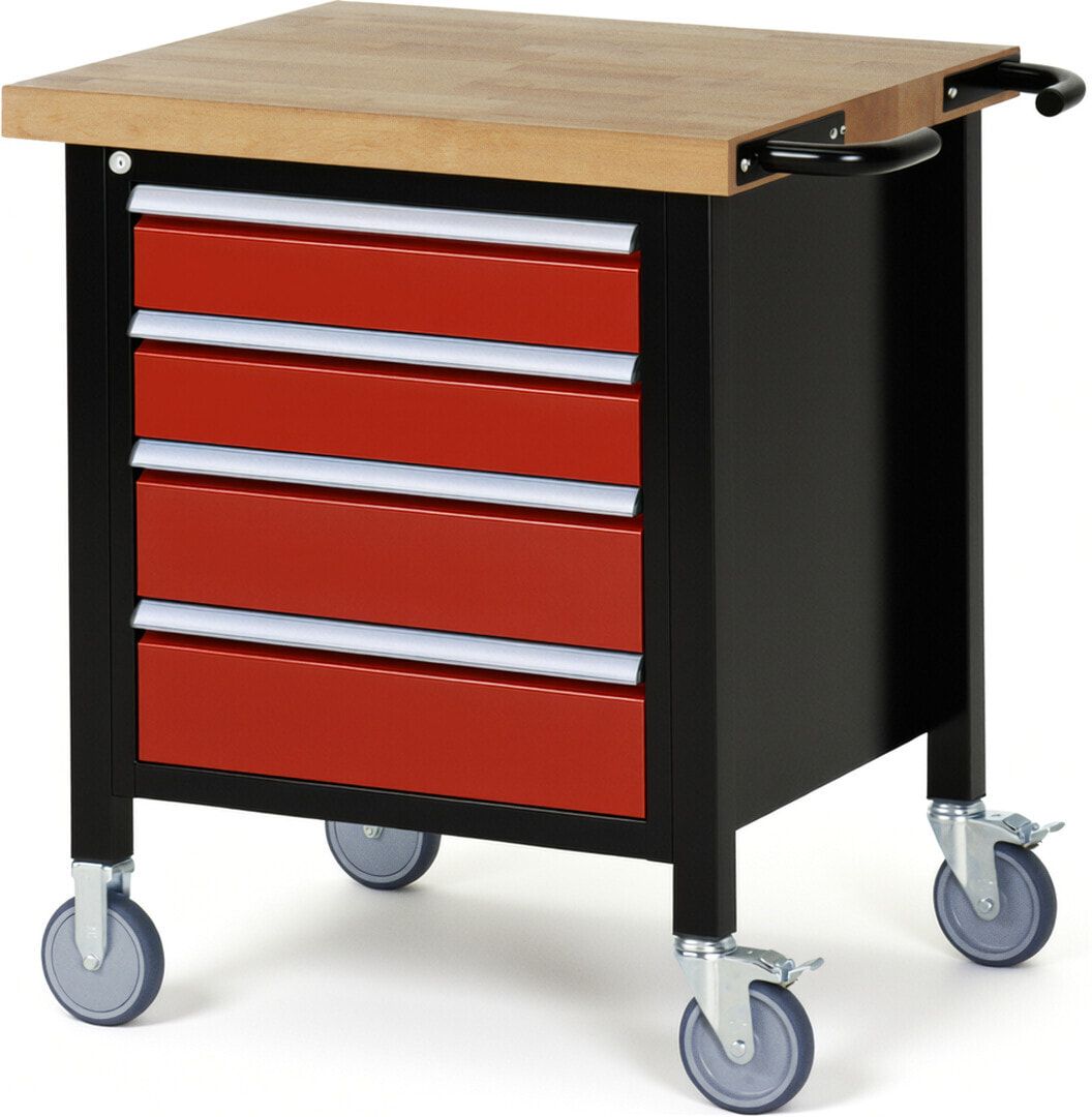 Mobile Werkbank - 4 Schubladen - Teilauszug - 120:2 / 150:2 - Höhe 880-1.080 mm - 750 x 700 mm - 450 kg - Buche - Anthrazitgrau
