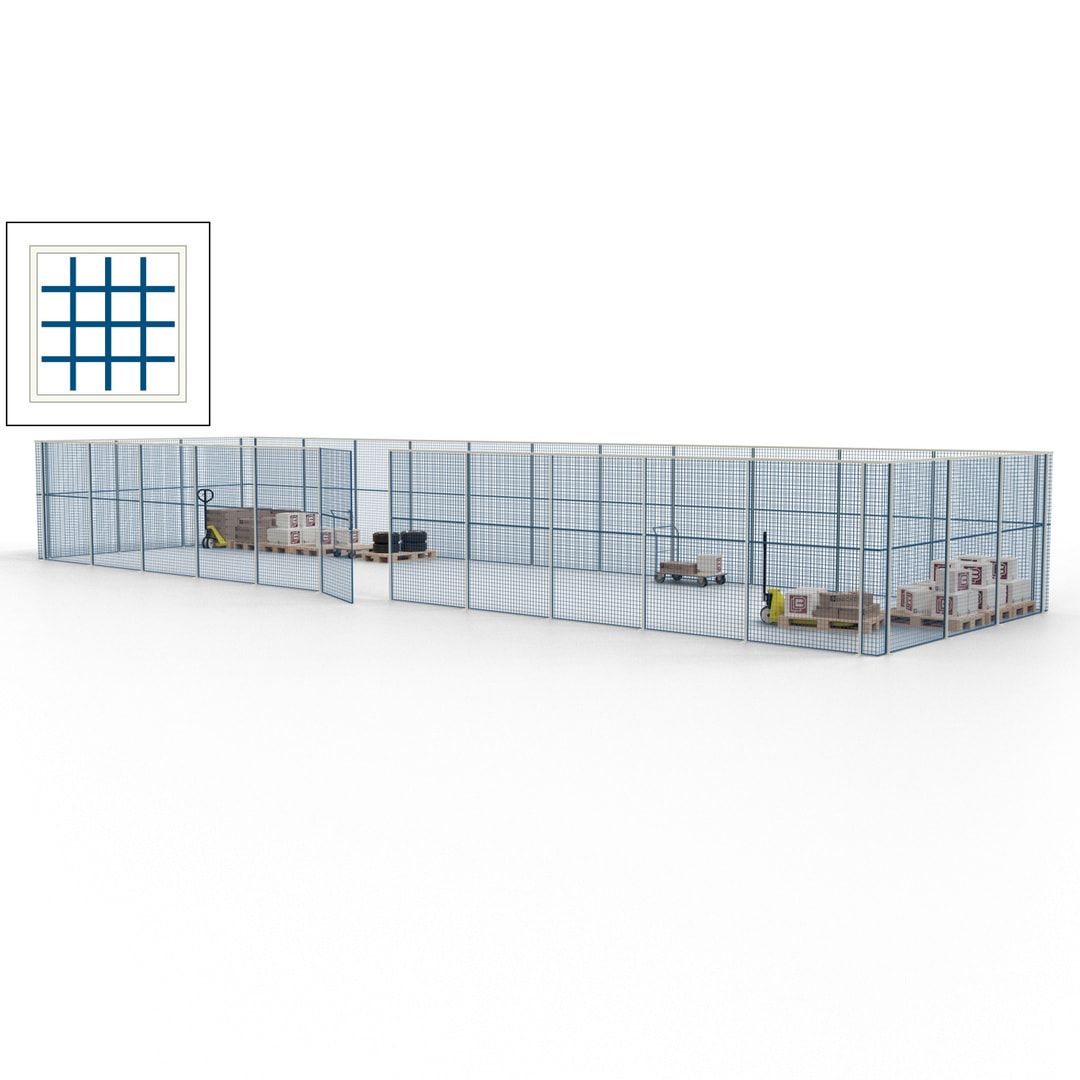 Maschinen Schutzgitter - Hallentrennwand - Sicherheitszaun - Tür - 42 m - 2.200 x 16.900 x 4.900 mm (HxBxT) - enzianblau