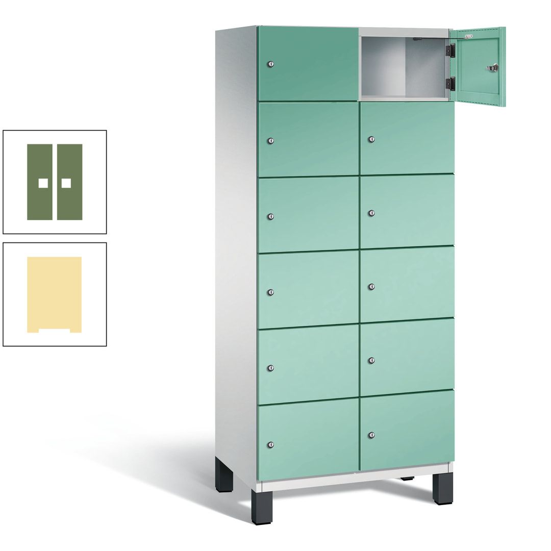 Fächerschrank, Stahlschrank, 12 Fächer, Türöffnungsbegrenzer, Füße, 1.980 x 800 x 525 mm (HxBxT), Korpus anthrazitgrau, Front anthrazitgrau