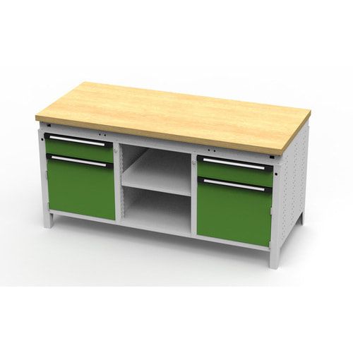 OTTOKIND Werkbank - bündig Arbeitsplatte - 850 x 1.695 x 750 mm (HxBxT) - 2 Schubladen - 2 Schränke - 2 Ablageböden - lichtgrau
