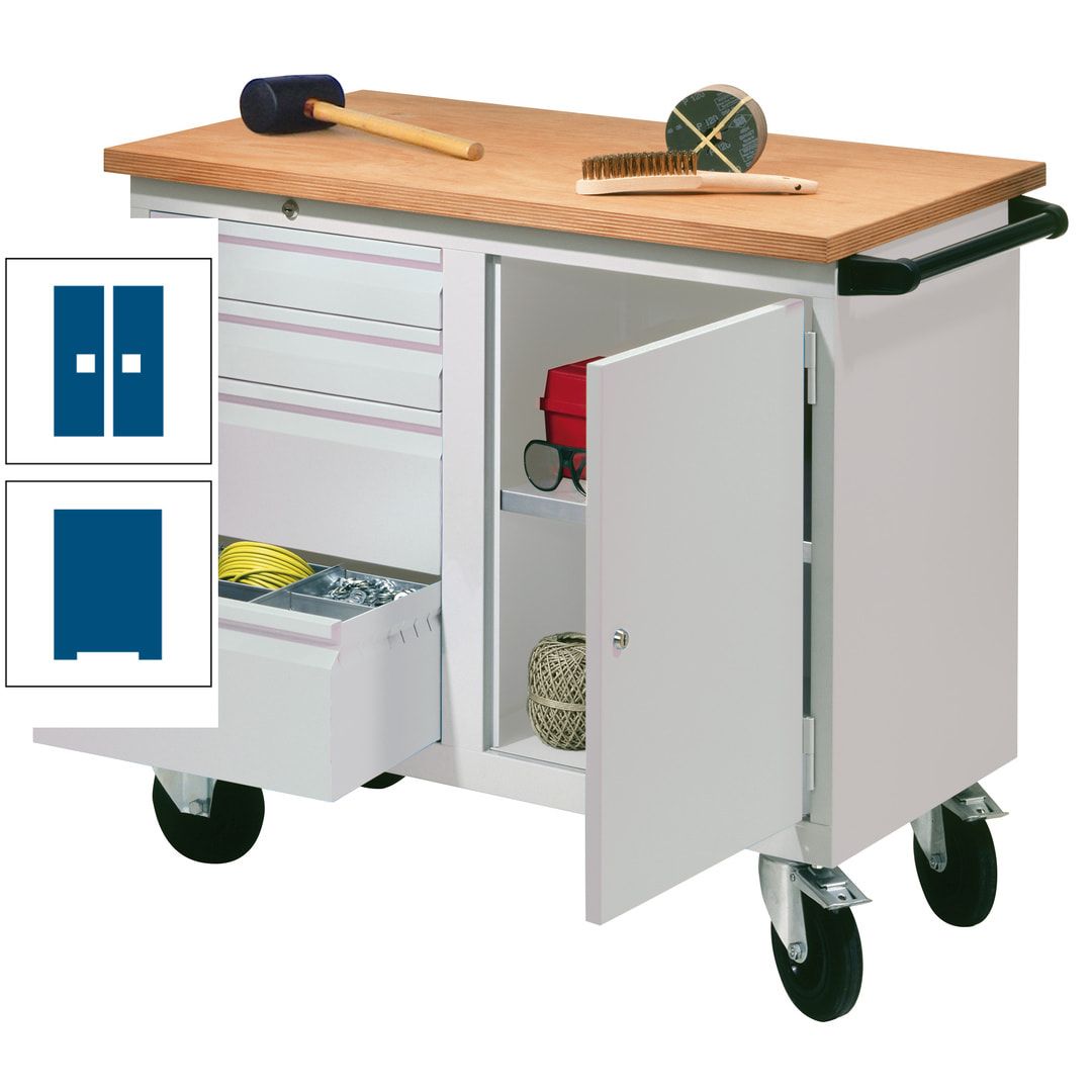 Mobile Werkbank - Werkstattwagen - 915 x 1.090 x 600 mm - 4 Schubladen und Schrankfach - anthrazitgrau