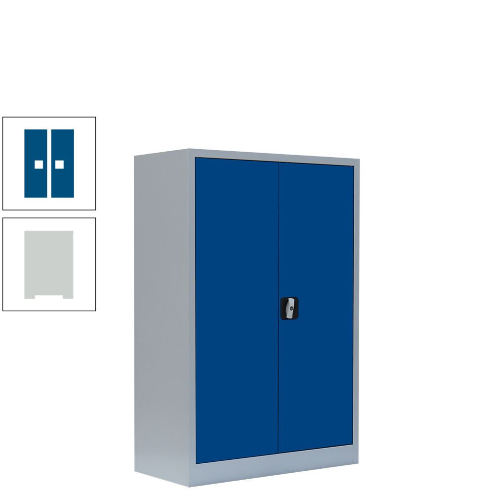 Aktenschrank, Büroschrank, abschließbar, Flügeltüren, 2 Fachböden, 1.200 x 925 x 422 mm (HxBxT), Stahl, Korpus und Türen in lichtgrau
