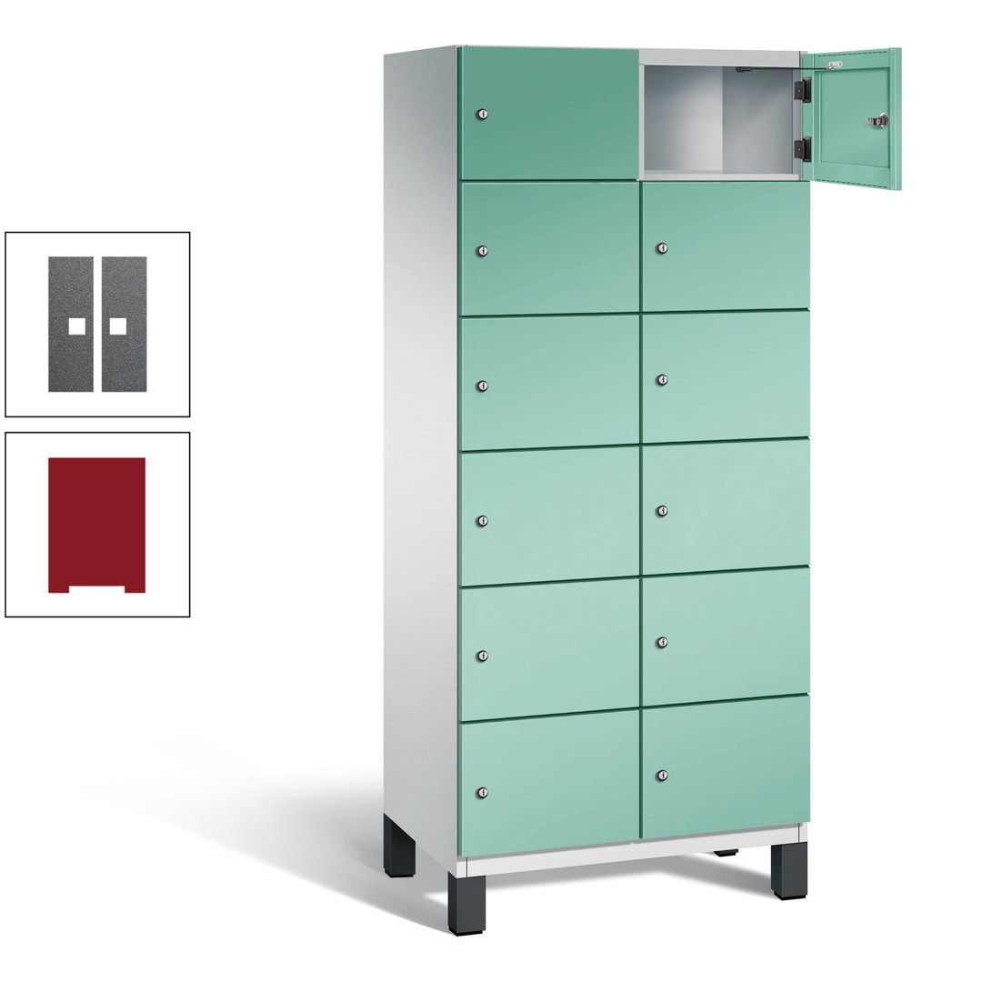 Fächerschrank, Stahlschrank, 12 Fächer, Türöffnungsbegrenzer, Füße, 1.980 x 800 x 525 mm (HxBxT), Korpus anthrazitgrau, Front anthrazitgrau