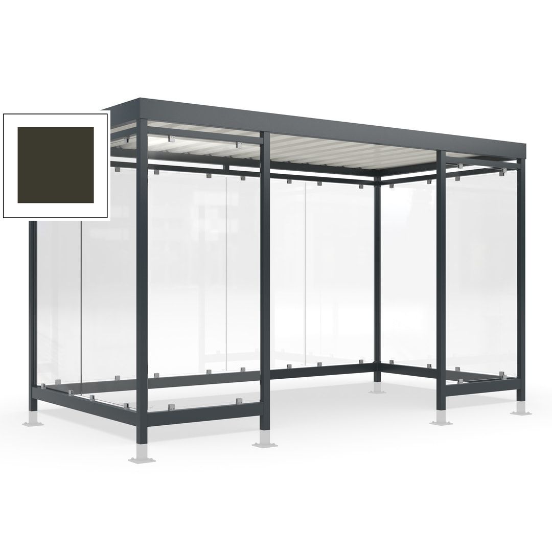 Raucherunterstand für 12-13 Personen, Bushaltestelle, mit Überpflasterung, 2.440 x 4.195 x 2.165 mm (HxBxT), 10 Wände, Achatgrau