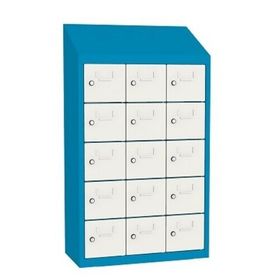 Kantinenschrank, Schließfachschrank, Etikettrahmen, 3 Abteile, 15 Fächer, 1.090 x 620 x 300 mm (HxBxT), Farben wählbar