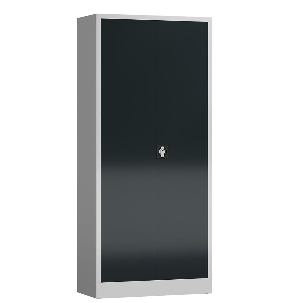 Aktenschrank, Büroschrank, abschließbar, Flügeltüren, 4 Fachböden, 1.800 x 800 x 380 mm (HxBxT), Stahl, Korpus und Türen lichtgrau